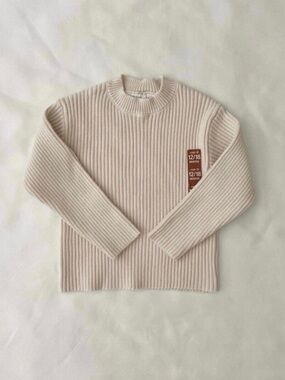 Girls Cream Ribbed Knit Sweater
